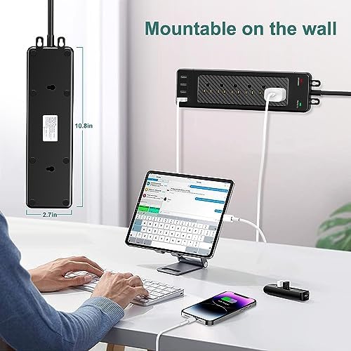 Yostyle 18-Outlet Surge Protector Power Strip with Smart USB Fast Charging | Heavy-Duty 10 Ft Extension Cord | Wall-Mountable for Space Efficiency | Advanced Safety Features for Home and Office Use
