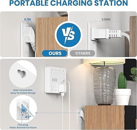 Dual Joule Loom 2-Pack Power Strip Surge Protector with 11 Outlets, 6 Fast USB Ports, 5 Ft Extension Cord, Space-Saving Flat Plug, Wall-Mount Design, Overload Safety for Home & Office Charging Stations – Ultimate Device Compatibility and Speed Enhancement