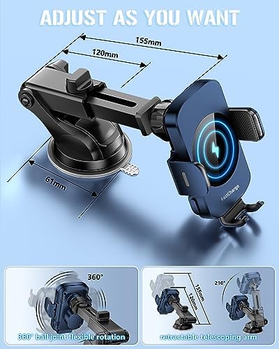 Smart Wireless Car Charger & Auto-Clamping Phone Holder – Fast Charging 3-in-1 Mount for i Phone 11-16 & Samsung Galaxy S23-S9+ – Enhanced Compatibility, Hands-Free Navigation, and Adjustable Viewing Angles for Optimal Convenience