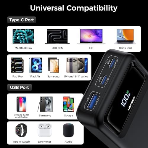 High-Capacity 26800 m Ah Portable Charger – 65 W PD3.0 Power Bank with Digital Display for Rapid Charging of Laptops, i Phones, i Pads, Steam Deck & More – Sleek Black Design for Ultimate Portability and Versatile Compatibility