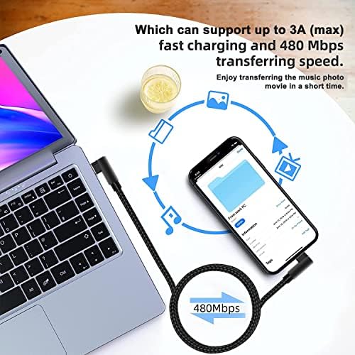 Premium 3-Pack USB C to Lightning Cable 3 ft – MFi Certified Fast Charging with 90-Degree Right Angle Connector – Durable Nylon Braided Design for i Phone 13, 12, 11, Pro, X, XS, XR, 8 Plus, 7, 6, 5 – Ultimate Convenience for Gaming and Streaming – Reliable Data Transfer and Syncing Solutions – Tangle-Free, Long-Lasting Performance in Stylish Black Finish