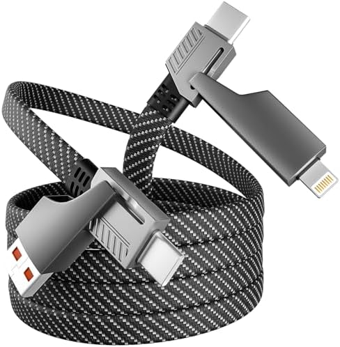 Versatile 4-in-1 Fast Charging Cable with E-Mark Chip – 65 W USB C Multi Charger for i Phone 16/15/14/13, i Pads, Android Devices & Tablets (4 FT) – Ultimate Solution for Quick Power Delivery and Enhanced Device Compatibility