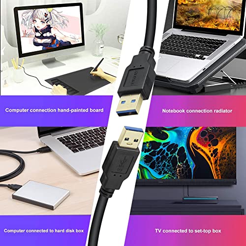 High-Speed 15 FT USB 3.0 Male to Male Cable for Seamless Device Connectivity – Universal Type A Connector, 5 Gbps Data Transfer Rate, Ideal for External Hard Drives, Cooling Fans, DVD Players, and More – Durable Black Design for Optimal Performance and Flexibility