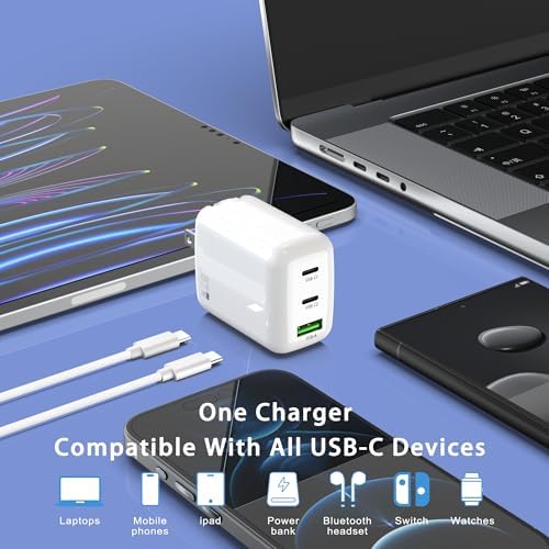 67 W Ga N Fast Charger Block – 3-Port USB C Wall Charger for Mac Book Pro/Air, i Phone 15/14, Galaxy & Pixel – Compact, High-Speed Power Adapter for Home, Office, and Travel – Ultimate Device Compatibility & Efficiency