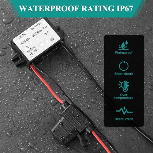 High-Efficiency Waterproof Dual USB DC/DC Adapter – 12/24 V to 5 V Converter with 3 A Output, Integrated Safety Fuse, and Compact Design for Reliable Vehicle Power Solutions and Outdoor Charging Needs