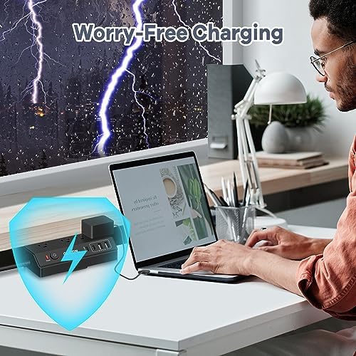 Revolutionize Your Workspace with the Ultimate Desk Clamp Power Strip USB C – Multi-Plug Charging Station Featuring 4 Outlets and 4 USB Ports, Including Rapid USB-C for Efficient Device Charging – Compact Surge Protector for Phones, Tablets, and Computers – Enhance Productivity and Declutter Your Desktop