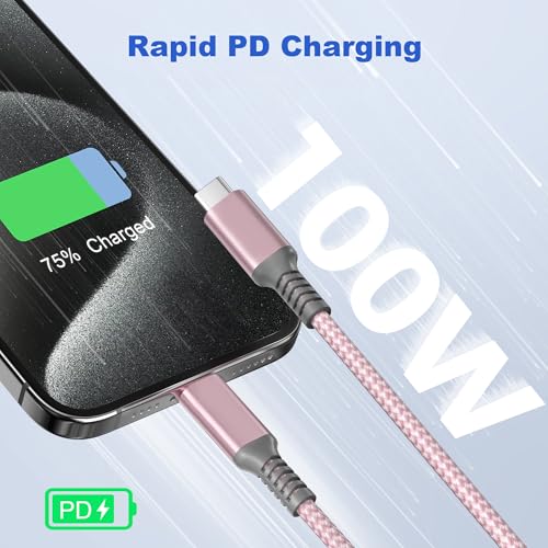 Basesailor 10 ft USB C to USB C Power Delivery Charging Cable – 100 W Fast Charger for i Phone 16/15 Pro Max, Mac Book, i Pad Air 4/5, Mini 6, and Samsung Galaxy S22/S23/S24/S25 – Durable 2 Pack for Enhanced Speed and Efficiency