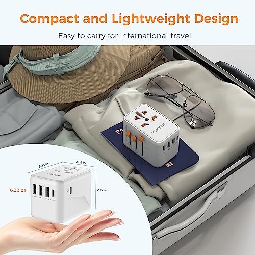 TESSAN 100 W Ga N Travel Adapter with 5 USB Ports – Universal Power Converter for Global Charging in 200+ Countries, Fast Charging Solution for Laptops, Smartphones & Tablets – Compact & Lightweight Design for Effortless Portability