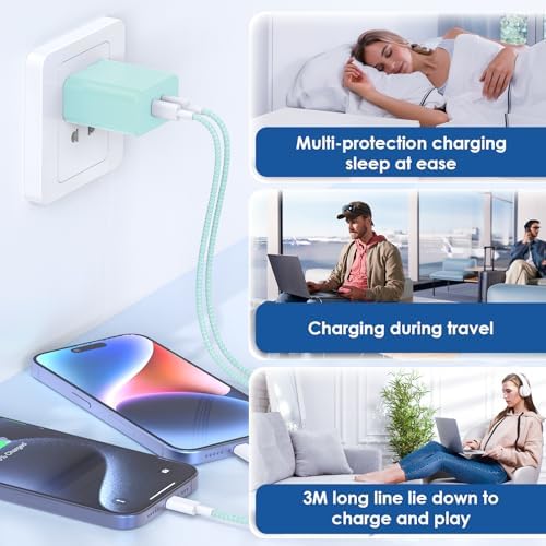 Essri 45 W PD 3.0 Ultra-Fast Charger Duo with 10 FT USB-C Cable – Premium Charging Solution for i Phone 16/15 Pro Max and Mac Book – High-Efficiency Power Delivery, Multi-Voltage Compatibility (20 V/2.25 A, 15 V/3 A, 12 V/2 A) – Perfect for On-the-Go Charging and Enhanced Device Performance