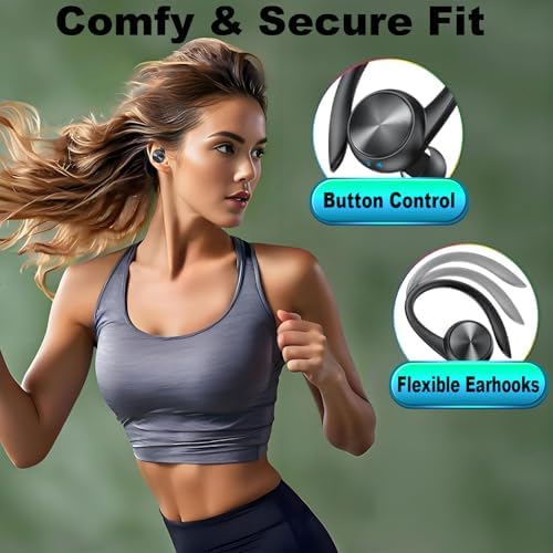 Elevate Your Audio Experience with Game Xtrem Bluetooth 5.3 Wireless Earbuds – Unmatched 60-Hour Battery Life, Deep Bass Sound for Total Immersion, and IPX7 Waterproof Design – Tailored for Active Lifestyles with Secure Over-Ear Hooks for Ultimate Stability and Enhanced ENC Microphone for Clear Calls – Ideal for Fitness Enthusiasts, Runners, and Daily Use.