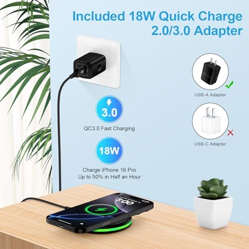Samsung 15 W Fast Wireless Charger Pad for Galaxy S25 Ultra, S24, S23, S22, Z Flip 7, and i Phone 16 Series – Rapid Charging Station with QC3.0 Adapter, Case-Friendly Design & LED Indicator – Ultimate Compatibility for Android and i OS Devices