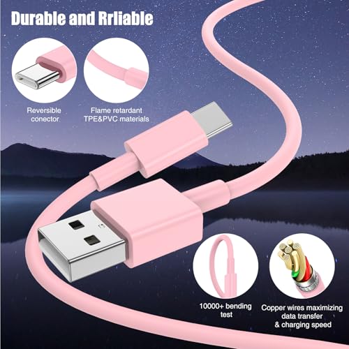 6 FT USB A to USB C Carplay Charging Cable – 3-Pack for i Phone 15/16, i Pad Pro/Air/Mini, Samsung Galaxy S25/S24/S23, and Mac Book – Fast Charging & High-Speed Data Transfer for Enhanced Compatibility on the Go