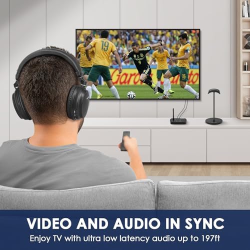 Experience the Future of Home Audio with SIMOLIO Wireless Headphones for TV – Premium Over-Ear Design Featuring Advanced Apt X Low Latency Technology for Flawless Sound Synchronization, Tailored 3 EQ Modes for Personalized Listening, and Enhanced Dialog Clarity Perfect for Seniors. Enjoy Universal Compatibility with Optical, AUX, and RCA Transmitters, a Remarkable 40-Hour Battery Life for Extended Use, and Effortless Volume Control for an Unmatched Entertainment Experience. Elevate Your Viewing Pleasure with Expertly Crafted Headphones Designed for Comfort and Clarity, Ensuring Every Word is Heard in Stunning Detail. Perfect for Movies, Music, and Gaming – Transform Your Audio Experience Today!