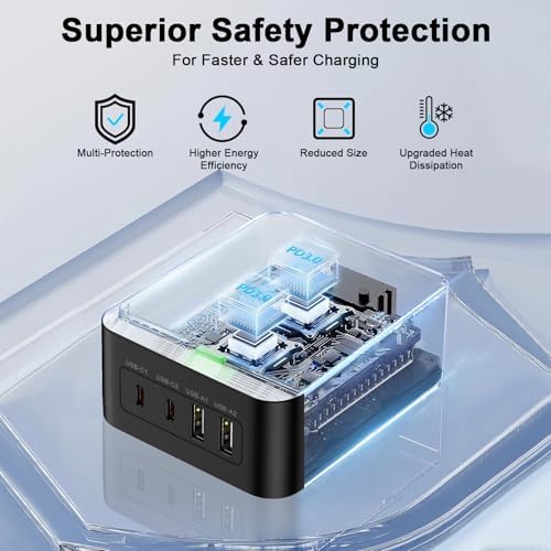 60 W Multi-Device Charging Station – Fast USB A & C Ports for i Phone 16, Samsung S25, Pixel 9 Pro – 15 W Wireless Charging Hub for Efficient Powering of Gadgets – Compact & Portable Tech Accessory for Busy Professionals