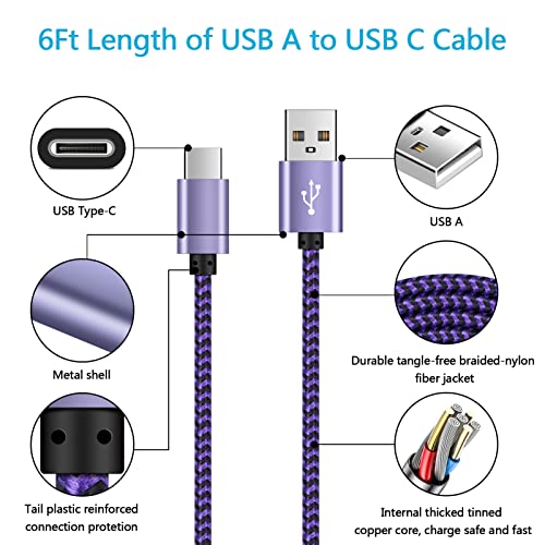 6 ft Fast Charging USB A to Type C Cable – 5 Pack for Samsung Galaxy S24, A55, A35, Z Fold5/4/3 – Durable and Versatile Charger Cord with Enhanced Compatibility for Everyday Use