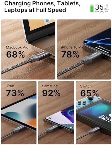 JSAUX 100W USB C to USB C Cable [2-Pack 15FT], Type C Fast Charging Cable Compatible with iPhone 16/16 Plus/16 Pro Max/iPhone 16e, iPhone 15 Series, Galaxy S25/S24/S23/S22, MacBook, iPad, Pixel-Grey – Enhanced Compatibility and Speed
