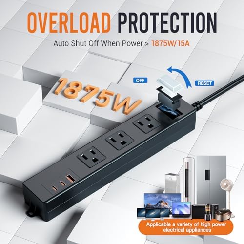 VNJ Outdoor Power Strip: 8 AC Outlets & 4 Fast USB Ports, IPX6 Waterproof Surge Protector with Safety Lock for Secure Connections, ETL-Certified 15 FT Extension Cord – Ideal for Home, Garden, and Commercial Applications