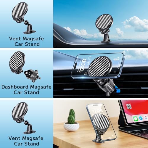 Mag Safe Car Mount: Premium Magnetic Phone Holder for Hands-Free Driving – Compatible with i Phone 15, 14, 13 Pro Max, Pro, Mini & All Smartphones – Strong Magnet Design for Secure Vent & Dashboard Installation – Elevate Safety and Style on the Road