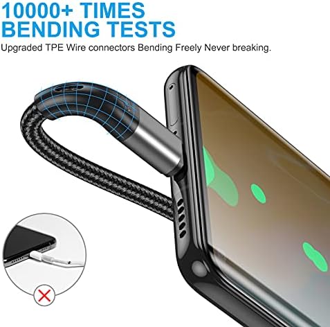 Premium 10 FT USB Type C Cables – Fast Charging 3 A, 3-Pack Nylon Braided Quick Charger Cords for Samsung Galaxy S21/S20/S10/S9/S8 Plus, Note 20/10/9/8, LG V50/V40/G8 – Durable & Tangle-Resistant Blue Charging Solution for Maximum Efficiency