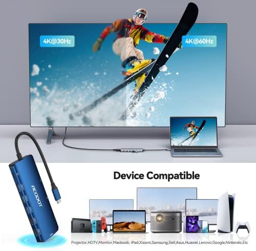 Acodot 9-in-1 USB C Hub: Ultimate 4 K HDMI Adapter with 3 USB 3.0 Ports, SD/TF Reader & 100 W Power Delivery – Stylish Purple Multiport Hub for Mac Book, HP, XPS & More – Boost Your Productivity with Seamless Connectivity and Fast Charging