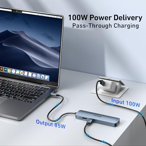 Transform Your Workspace with the BENFEI 6-in-1 USB C Hub: 4 K HDMI, Lightning-Fast Gigabit Ethernet, and 100 W Power Delivery for i Phone 15 Pro/Max, Mac Book, and More – The Ultimate Solution for Tech Professionals and Enthusiasts
