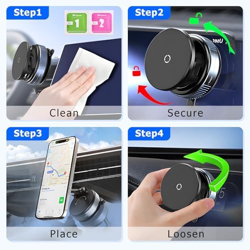 Revolutionary Mag Safe Wireless Charging Car Phone Holder – 360° Adjustable Magnetic Mount for Safe Navigation – Universal Compatibility for i Phone & Android – Superior Vacuum Grip for Enhanced Stability and Fast Charging Solutions
