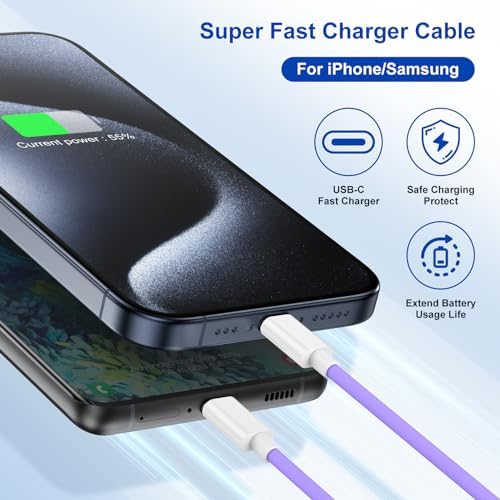 Apple i Phone 15 Charger Cable Trio – 6 ft USB-C to USB-C Fast Charging Set for i Phone 15, Mac Book & i Pad 12.9 – Superior Durability & Enhanced Compatibility for Effortless Powering Solutions