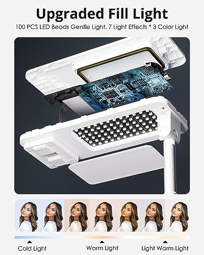 Phone Stand for Recording, Overhead Phone Mount with Light, Selfie Stand,Portable,Extendable,360° Rotate,Adjustable,Wireless Remote,Rechargeable, for 3.5-6.9″ Phones, Live Streaming, White – Enhanced Compatibility and Speed