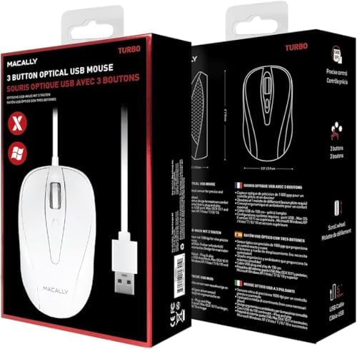 Elevate Your Computing Experience with the Macally USB Wired Mouse – Ergonomic 3-Button Design, Smooth Scroll Wheel, 5-Foot Cord, and Plug-and-Play Compatibility for Mac Book, i Mac, Windows PC & Chromebook Users – Perfect Ambidextrous Mouse for Seamless Navigation and Enhanced Productivity