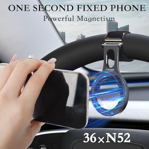 Premium Magnetic Phone Holder for Tesla – Effortless Steering Wheel Mount Compatible with Mag Safe & Universal Devices – Enhanced Stability with Magnetic Ring – Ideal for Safe Driving Navigation & Hands-Free Calls – Perfect for i Phone, Samsung & All Smartphones – Essential Tesla Accessory for Modern Drivers