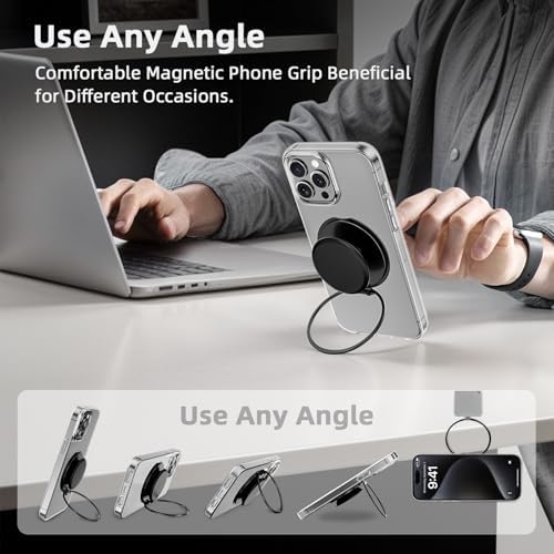 AUROX Magnetic Phone Grip for i Phone 12-16 Series – Transparent White Expandable Holder with Adjustable Kickstand for Secure, Hands-Free Viewing – Ultimate Comfort and Style in Mobile Accessories
