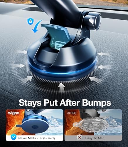 Wigoo Pioneer 3-in-1 Car Phone Holder Mount – 2024 Upgrade for Ultimate Universal Smartphone Compatibility | Secure Dashboard, Windshield & Air Vent Stand for i Phone 16, 15, 14, 13, 12 & All Mobile Devices | Enhanced Fiber Grip for Safe Hands-Free Navigation & Calls
