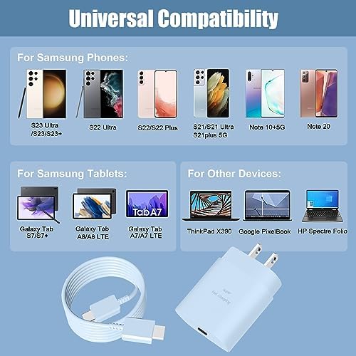 Elevate Your Charging Experience: 25 W USB C Fast Charge Block with 10 Ft Type C Cable for Samsung Galaxy S21-S24 & Note 20 – Optimal Power Delivery for Home and Travel – Exceptional Speed, Enhanced Safety Features, and Ultimate Compatibility for Android Devices