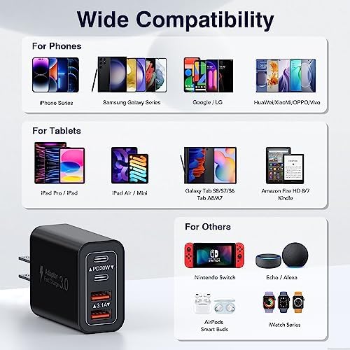 40 W USB C 4-Port Wall Charger 2-Pack – Ultra-Fast Charging Adapter for i Phone 16, i Pad Pro, Nintendo Switch & More – High-Speed PD & QC Technology for Multiple Devices – Compact & Stylish Red Design – Perfect for Travel and Daily Use