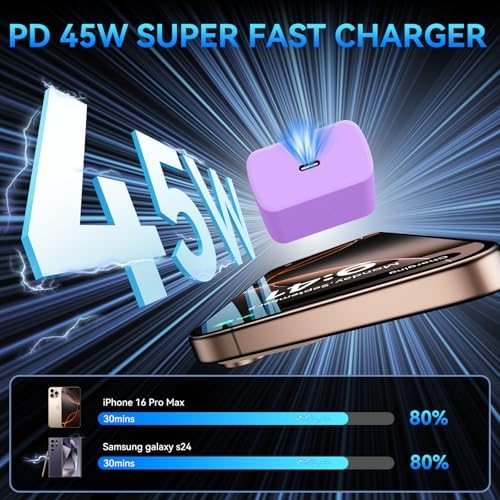 Elevate Your Charging Experience with the 45 W Super Fast USB-C Charger and 6.6 FT Cable – Optimal for i Phone 16 Pro Max, i Pad, and Android Devices – Compact, High-Efficiency Power Adapter with Advanced Safety Features for On-the-Go Users