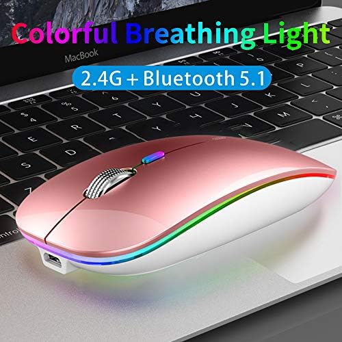 TENMOS Sleek LED Bluetooth Mouse – Ultra-Quiet Rechargeable Wireless Mouse with Type C Adapter for Laptops, Mac Books & i Pads – Bluetooth 5.1 & 2.4 GHz Universal Compatibility in Vibrant Blue – Perfect for Home, Office, and On-the-Go Productivity