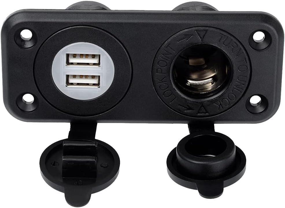 Jtron Waterproof Dual USB Cigarette Lighter Power Adapter – Reliable 12 V/24 V Splitter for RVs, Cars, and Boats with 2.1 A Fast Charging – Compact and Durable On-the-Go Charging Solution for Smartphones, Tablets, and More
