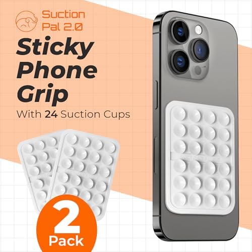 Maximize Your Mobile Creativity: 2-Pack Sticky Silicone Suction Phone Grip with 24 Powerful Suction Cups for Secure Hands-Free Selfies and Videos – Compatible with i Phone, Samsung, and Android – Durable Black Accessory for Ultimate Versatility and Convenience