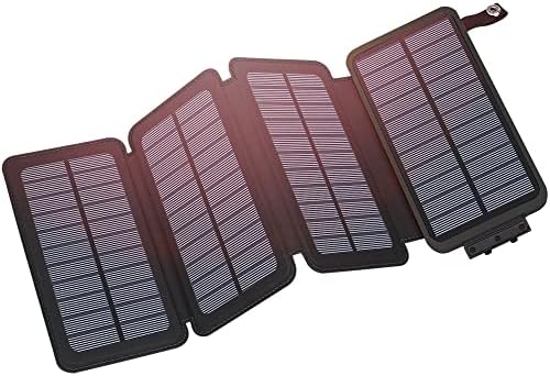 Hiluckey 25000 m Ah Solar Power Bank – Ultimate Outdoor USB C Portable Charger with 4 Efficient Solar Panels, 3 A Fast Charging, and Triple USB Outputs – Eco-Friendly Energy Solution for Smartphones and Tablets (Red)