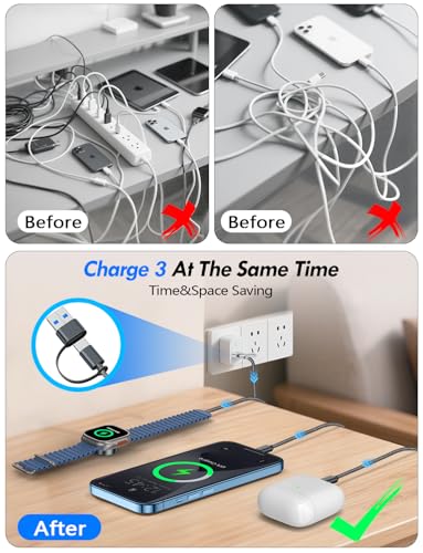Ultimate 2-Pack Fast Charging Cable Set: Versatile USB A/Type C/Lightning Cables for Quick Charging of Apple Watch & i Phone, 4 FT Length for Seamless Travel Compatibility with i Phone 11-16, i Pad, Apple Watch Ultra & SE, Durable Multi-Device Solution for Enhanced Power Efficiency and Convenience