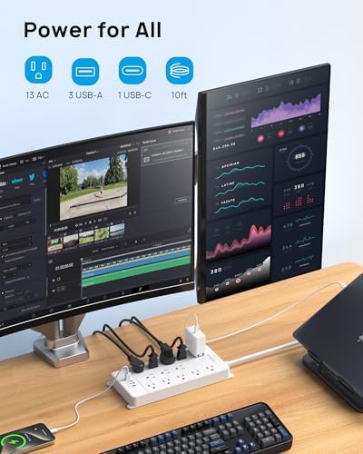 Maximize Your Power Potential with the TROND Heavy-Duty Surge Protector Power Strip: 13 Wide-Spaced Outlets, 32 W Quick Charge USB-C, 4000 Joules Protection, 5 ft Flat Plug Extension Cord, Wall Mountable Design for Seamless Integration in Home and Office Spaces – ETL Listed for Ultimate Safety and Reliability