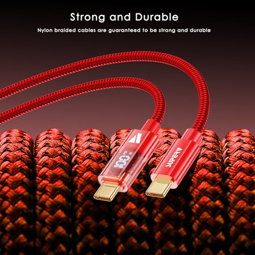 SUPERV 6.6 ft Type C Fast Charging Cable – Premium Nylon Braided USB C Charger with 100 W Power Delivery, High-Speed 480 Mbps Data Transfer, and LED Charging Status Indicator – Ideal for Laptops, Smartphones, and Tablets
