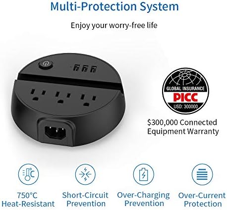 NTONPOWER Versatile Nightstand Power Strip with USB – 3 AC Outlets and 3 USB Ports, 5 ft Extension Cord with Energy-Saving Switch and Device Holder for Home, Office, and Travel Essentials (White) – Streamlined Charging Solution for Multiple Devices