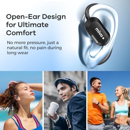 Mivo Open Ear Wireless Earbuds – Featherlight Comfort with 16.2 mm Dynamic Drivers, Advanced ENC Noise Cancellation & IPX7 Waterproof Rating for Fitness Enthusiasts, Effortless Device Pairing for Superior Audio Performance