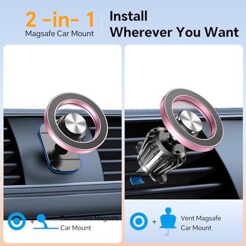 Kaistyle Mag Safe Car Mount: Ultra-Strong 20-Magnet Magnetic Phone Holder with 360° Rotation for i Phone 12-16 Plus | Premium Dashboard Accessory for Safe Navigation | Effortless Installation & Maximum Stability for Modern Drivers