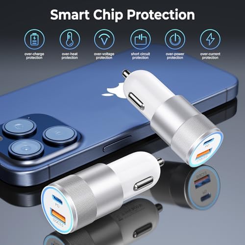 38 W Dual Port USB C Car Charger – Ancekoy 6 Pack Fast Charging Adapter with PD/QC 3.0 for i Phone, Samsung, Google Pixel – Universal Compatibility & Sleek Design for On-the-Go Power Solutions