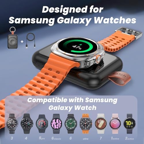 Portable 1800 m Ah Magnetic Wireless Charger for Samsung Galaxy Watch – Compact Keychain Power Bank for Effortless Fast Charging on the Go, Optimized for Galaxy Watch 7/Ultra/6/6 Classic/5/5 Pro/4/3 & Active 2/1 – Essential Charger for Busy Lifestyles and Uninterrupted Connectivity