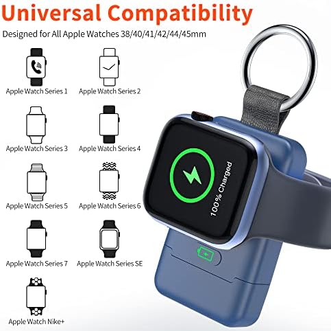 Compact Magnetic Wireless Power Bank for Apple Watch – HUOTO 1400 m Ah Travel Charger with Keychain Attachment for Series 9/8/7/6/SE/5/4/3/2/1/UItra/UItra 2 – Fast, Reliable Charging On-the-Go