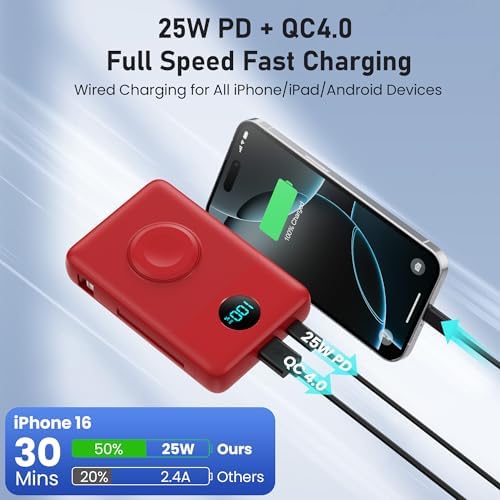 Revolutionary Magnetic Portable Charger for i Phone – 6-in-1 Power Bank with 10,800 m Ah Capacity, Built-in Cables, Apple Watch Charger, and LCD Display – 25 W PD Fast Charging for i Phone 16/15/14/13/12 and Mag Safe Compatibility – Ultimate On-the-Go Charging Solution