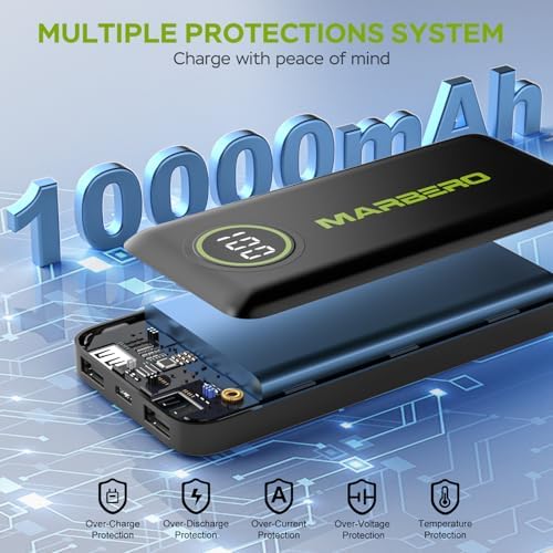 Ultra-Slim 10000 m Ah Portable Power Bank – MARBERO V18 High-Speed USB-C Charger for Multi-Device Charging – Lightweight, Durable Battery Pack for Samsung, Google, and Android Phones – Fast Charge Technology Ensures All-Day Power on-the-Go